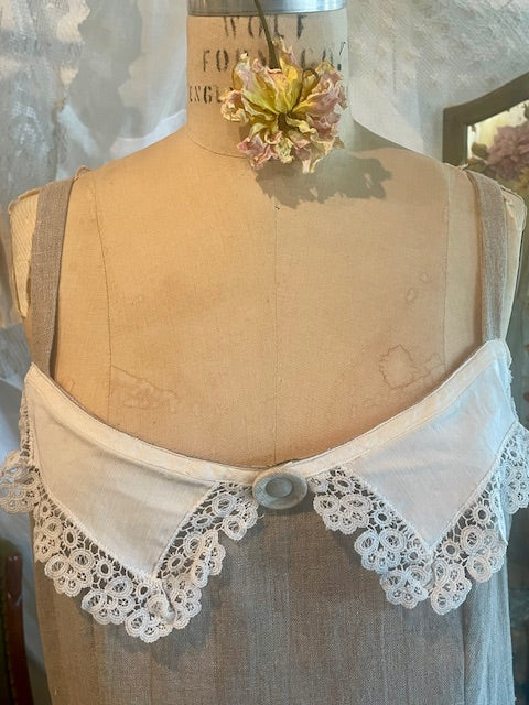 Linen Slip Dress with Lace Collar