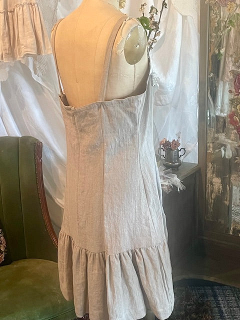 Linen Slip Dress with Lace Collar