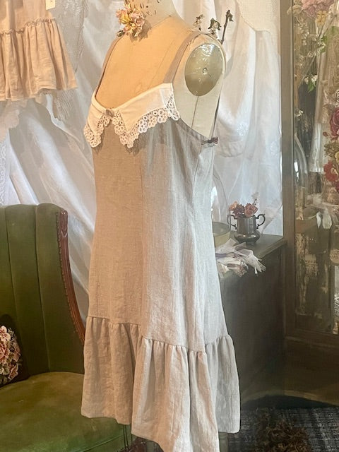 Linen Slip Dress with Lace Collar