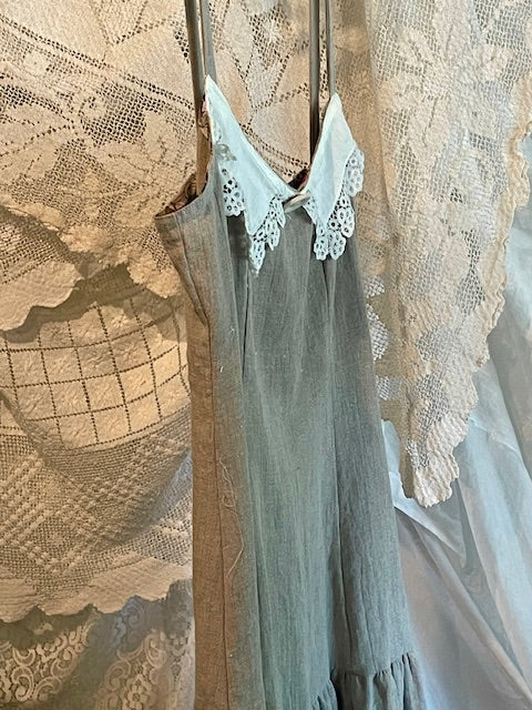 Linen Slip Dress with Lace Collar