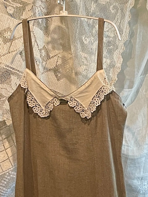 Linen Slip Dress with Lace Collar