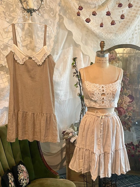 Linen Bralette with Lace Cut-outs