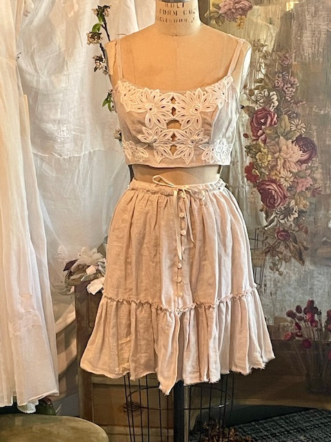 Linen Bralette with Lace Cut-outs