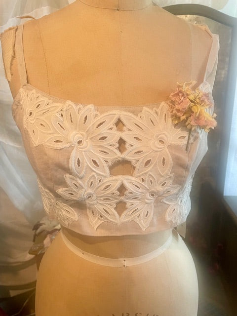 Linen Bralette with Lace Cut-outs