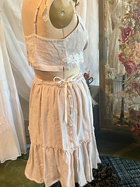 Linen Bralette with Lace Cut-outs