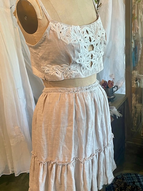 Linen Bralette with Lace Cut-outs