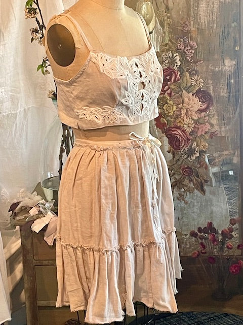 Linen Bralette with Lace Cut-outs