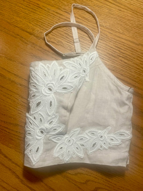 Linen Bralette with Lace Cut-outs
