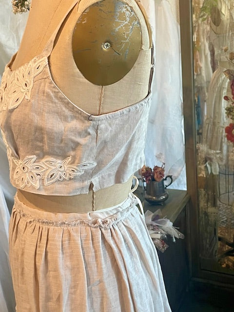 Linen Bralette with Lace Cut-outs