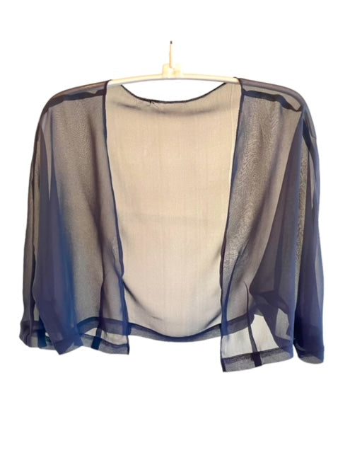 Collarless Cropped Bolero Cover-up - Navy Silk Chiffon