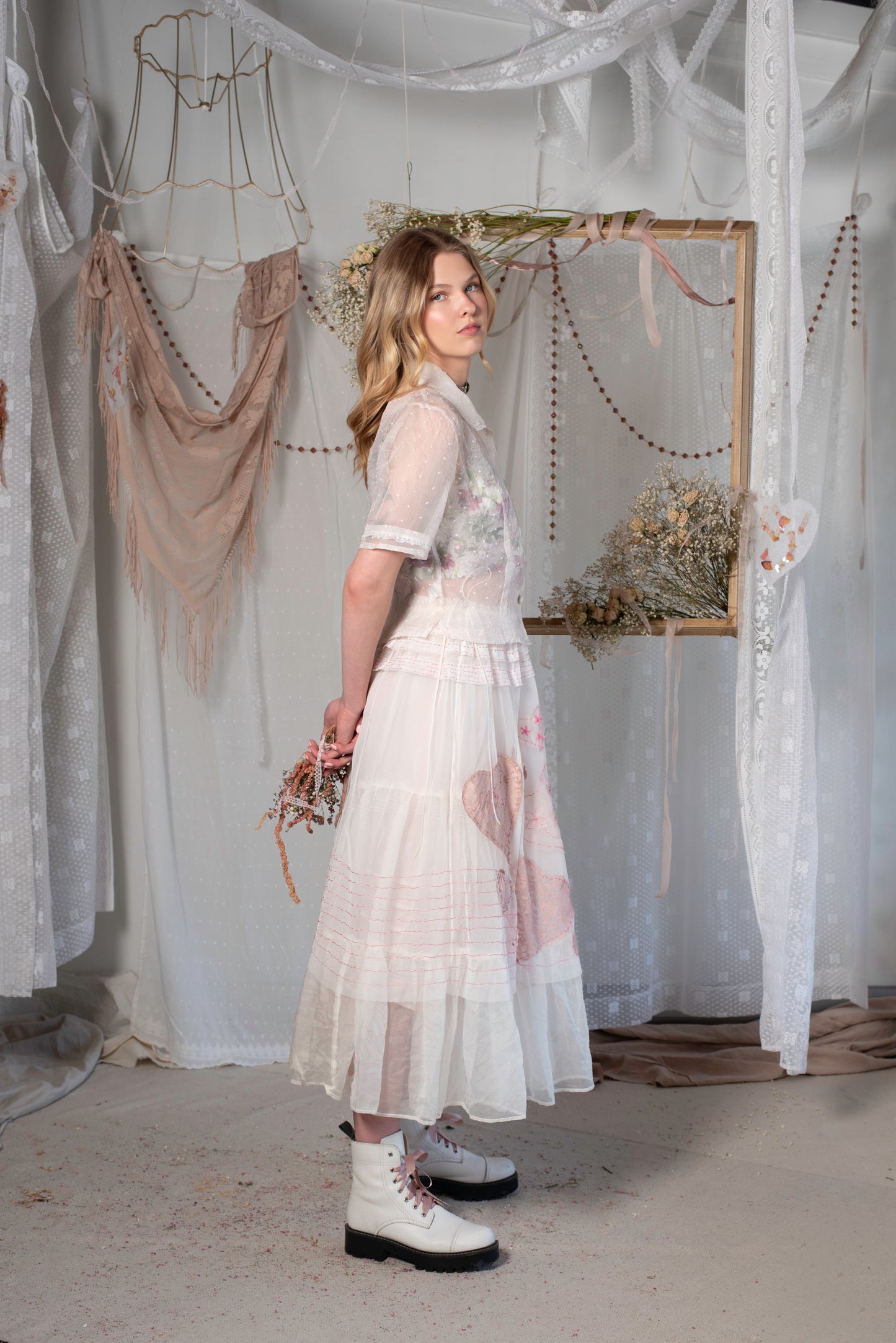 CLEMENTINE 3 Tiered SKIRT - Natural White Sheer Silk - Limited Edition
