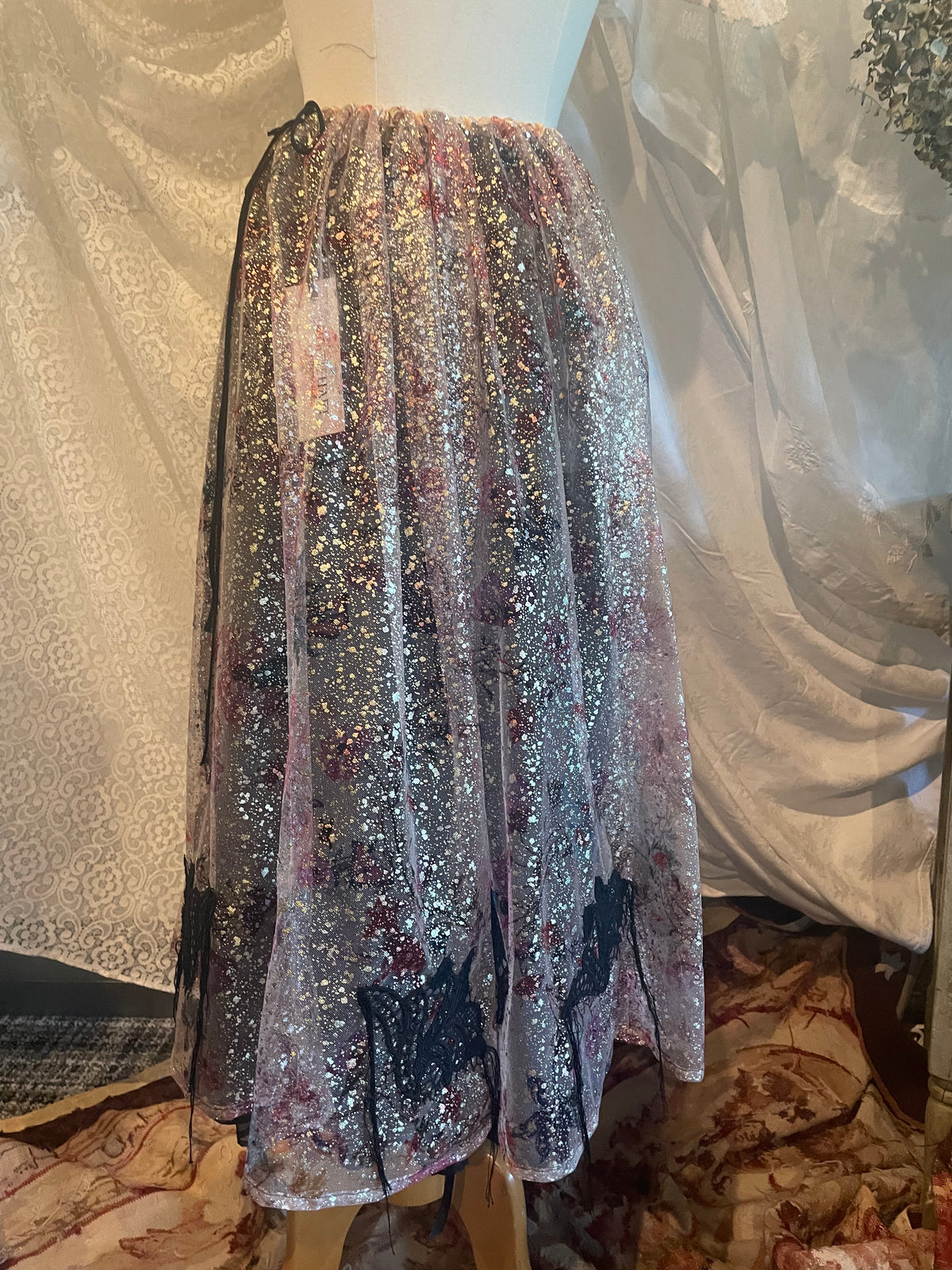 Metallic Tulle Midi Full Skirt one size