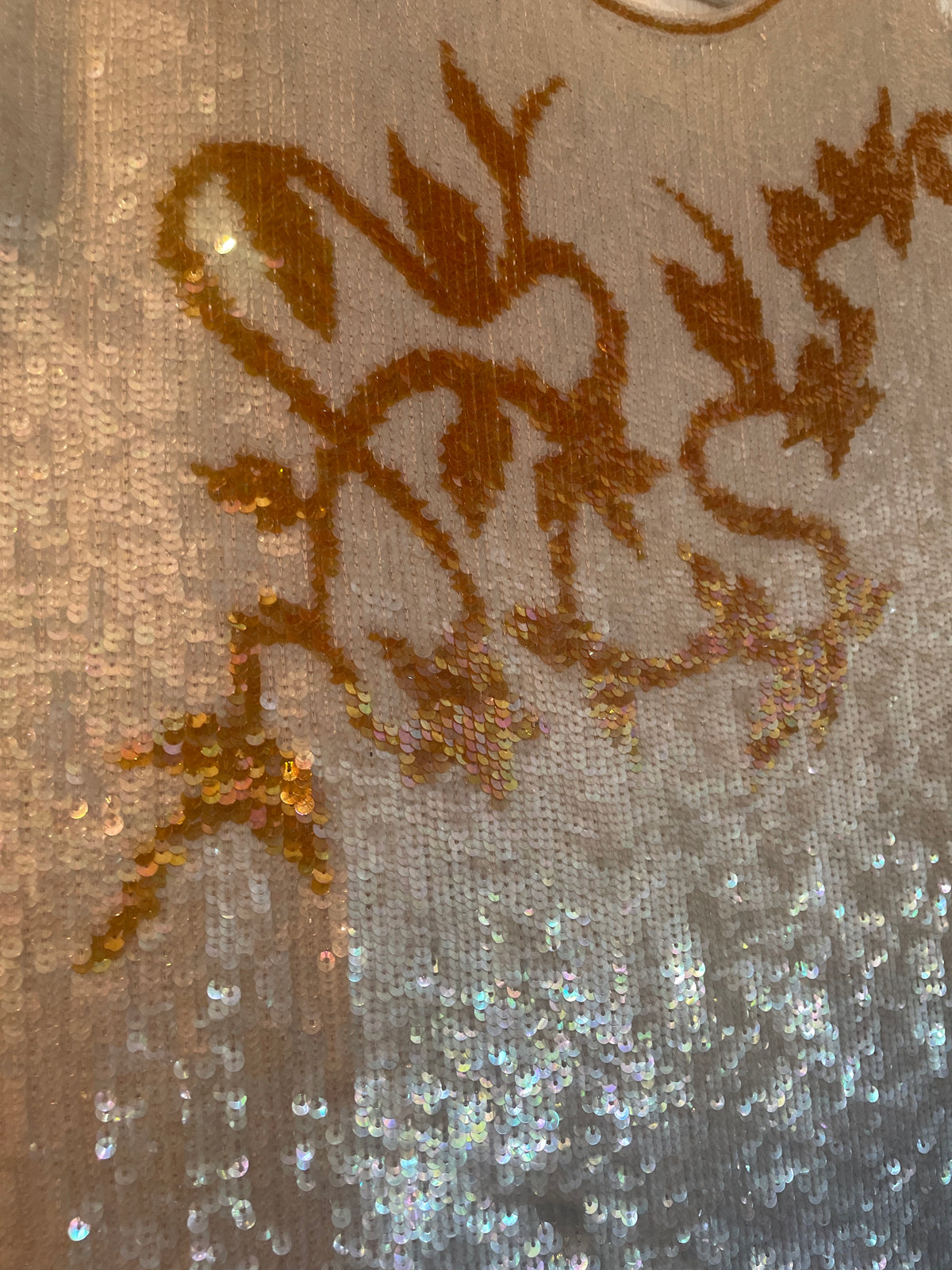 Silk silver/gold sequin blouse vintage 1980s size medium