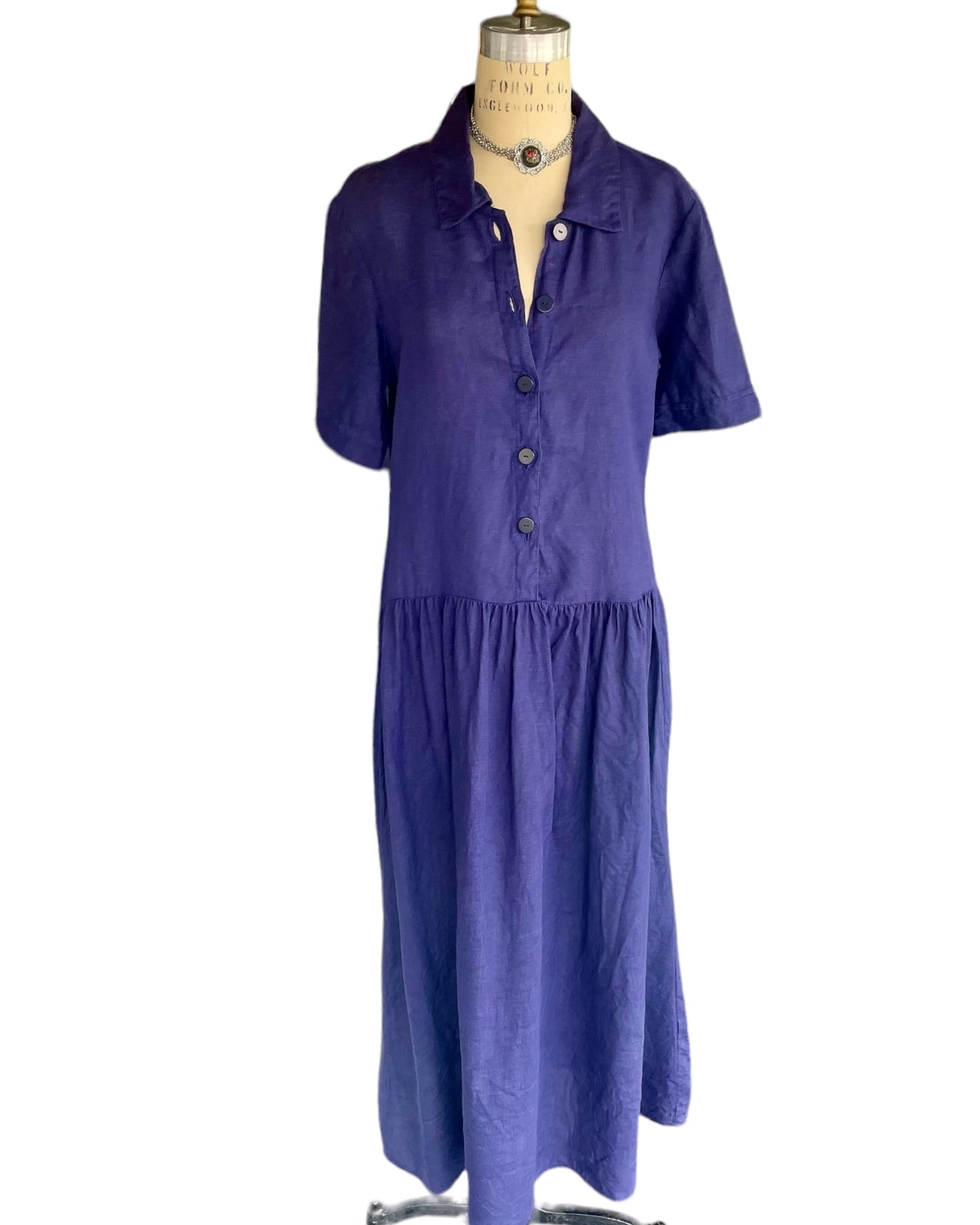 Day Dress - Navy Blue Linen