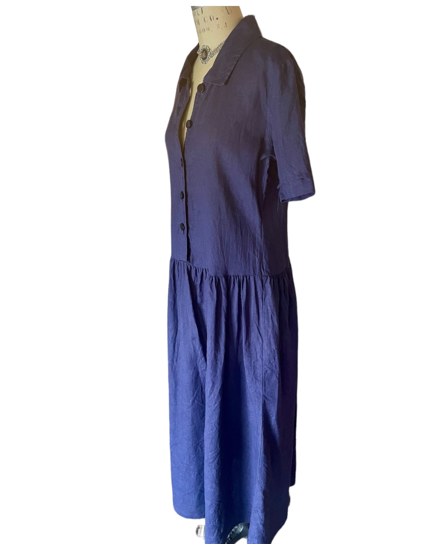 Day Dress - Navy Blue Linen