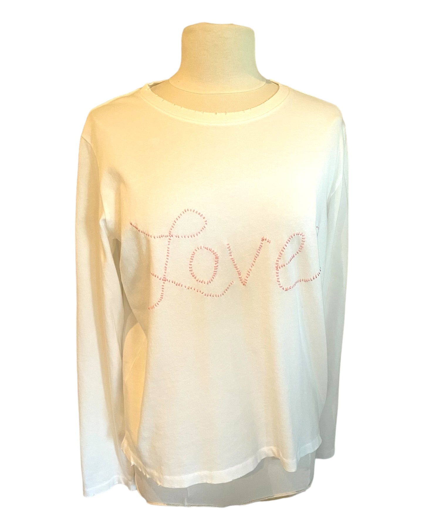 Embroidered Love Everyday Long Sleeve Tee - White