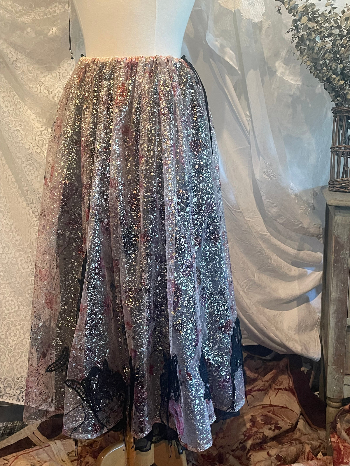 Metallic Tulle Midi Full Skirt one size