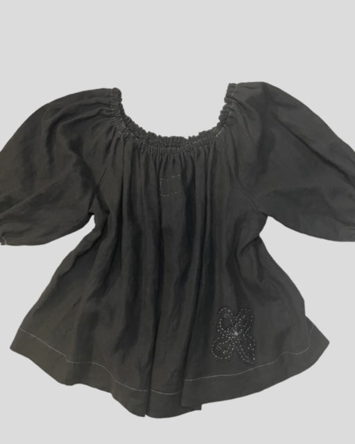 French Country Blouse - Black Linen
