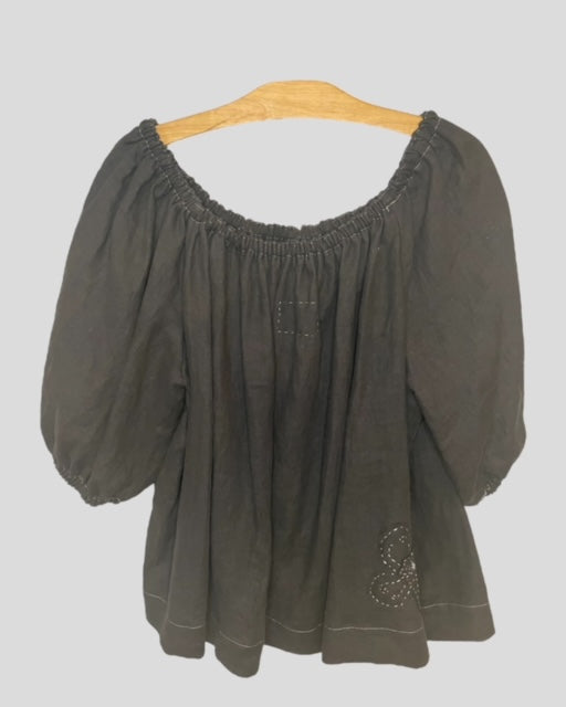 French Country Blouse - Black Linen
