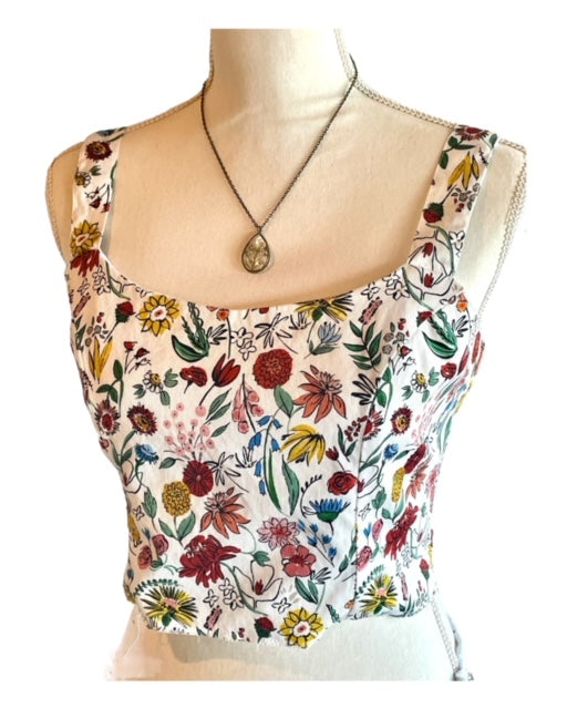 Lace-up Top in Cotton Garden Party Print