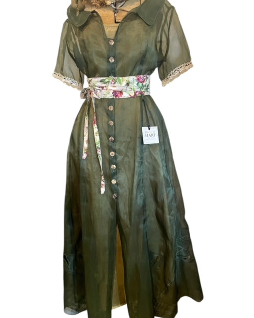 Miriam Dress - Dark Olive Green Silk Organza with Slip