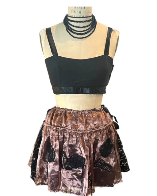 Raw Silk Bow Bra - Black