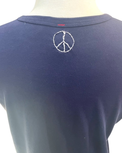 Embroidered "PEACE" Tee - Navy