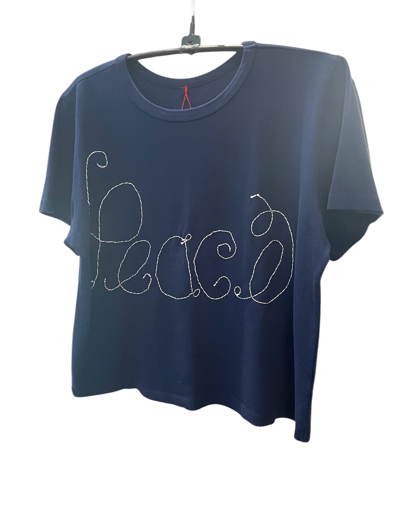 Embroidered "PEACE" Tee - Navy