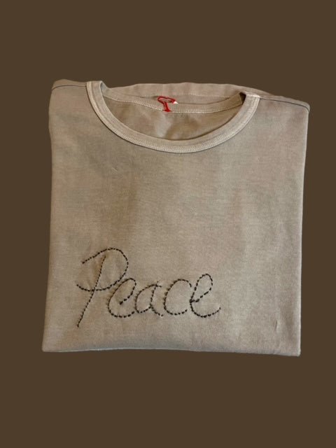 Hand Embroidered Tee "PEACE" OVERSIZED TEE - OAT