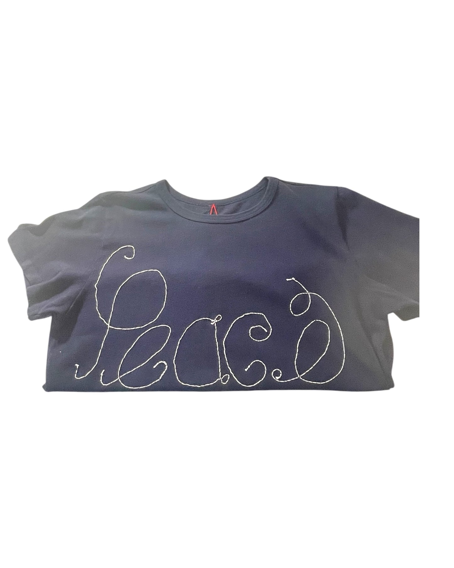 Embroidered "PEACE" Tee - Navy