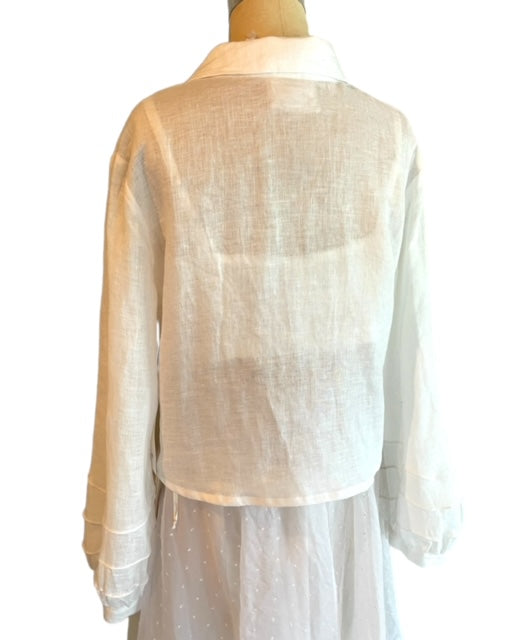 LONG SLEEVE BLOUSE WITH PIN-TUCKS- WHITE LINEN - BEST SELLER