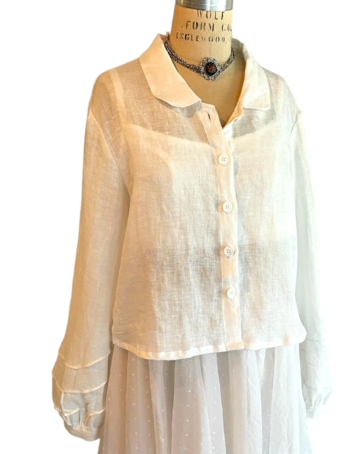 LONG SLEEVE BLOUSE WITH PIN-TUCKS- WHITE LINEN - BEST SELLER