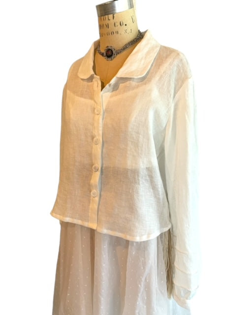 LONG SLEEVE BLOUSE WITH PIN-TUCKS- WHITE LINEN - BEST SELLER