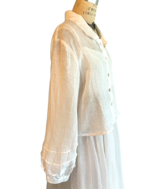 LONG SLEEVE BLOUSE WITH PIN-TUCKS- WHITE LINEN - BEST SELLER