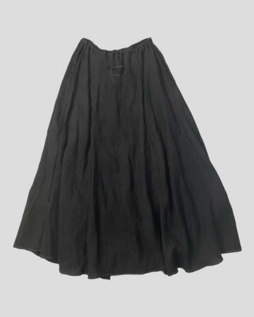 Front Button Prairie Skirt Ankle Length - Black Linen