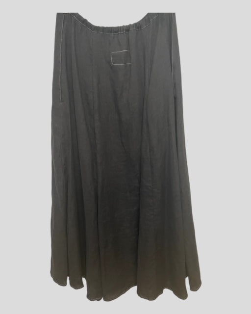 Front Button Prairie Skirt Ankle Length - Black Linen