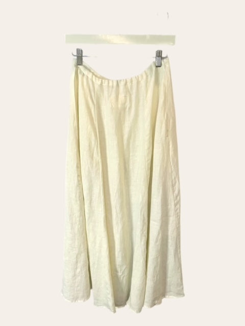 Front Button Prairie Skirt Ankle Length - Creme Linen