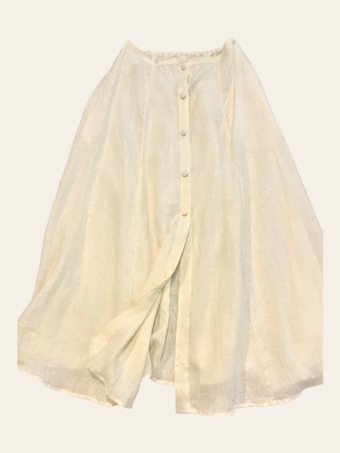 Front Button Prairie Skirt Ankle Length - Creme Linen