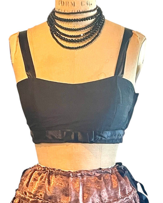 Raw Silk Bow Bra - Black