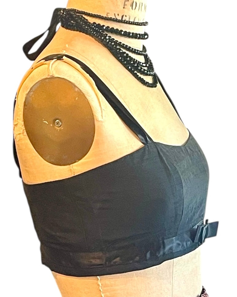 Raw Silk Bow Bra - Black