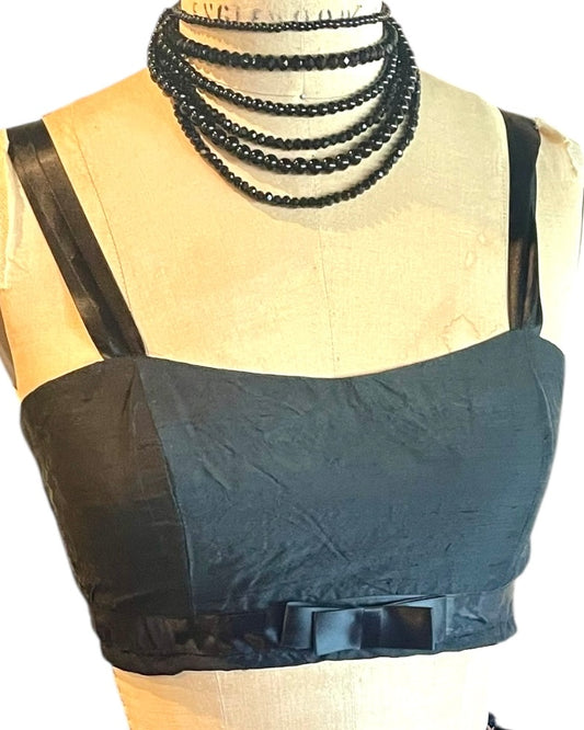 Raw Silk Bow Bra - Black