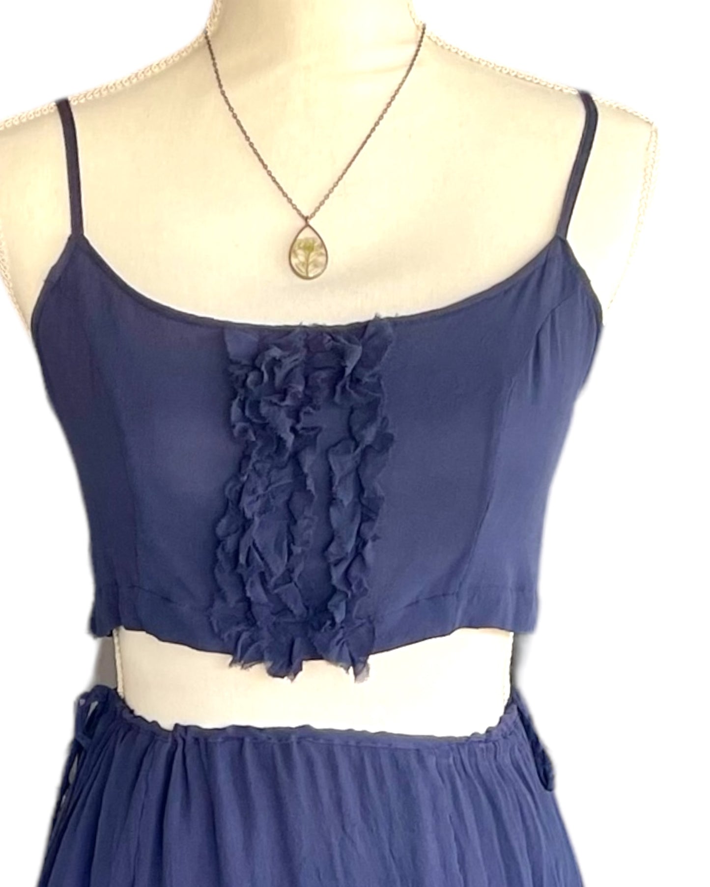 Ruffled Bralette - Navy Silk Chiffon