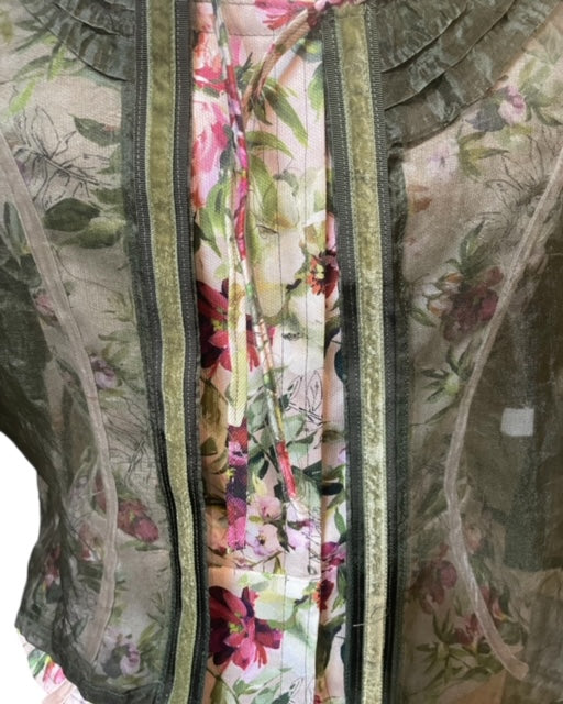 Sheer Silk Ruffled Bolero Jacket - Dark Olive Green