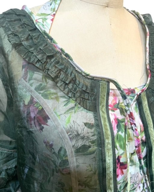 Sheer Silk Ruffled Bolero Jacket - Dark Olive Green