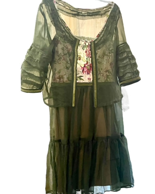 Sheer Silk Ruffled Bolero Jacket - Dark Olive Green