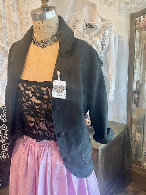 1950's PINK FULL SKIRT WITH BLACK RIBBON TRIM