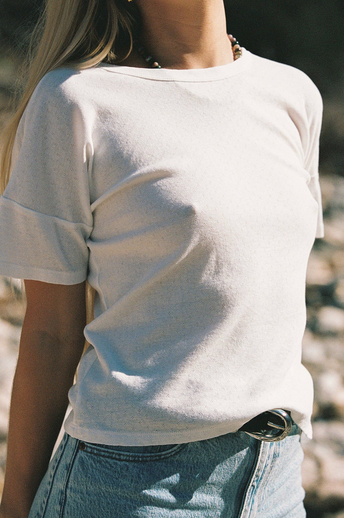 Petit Pointelle Tee: Bleu