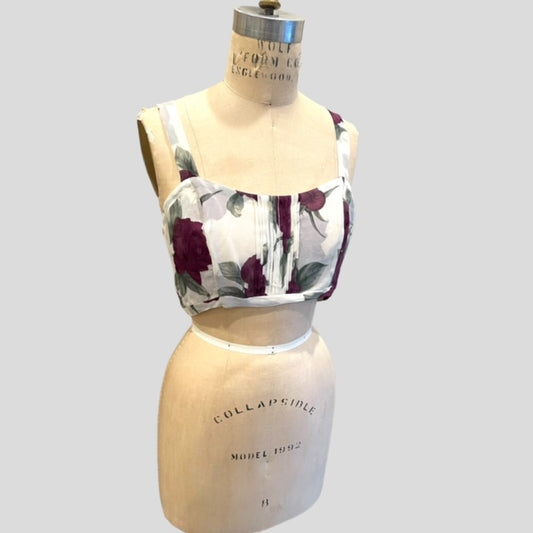 Bralette - Vintage Rose Print. Silk. Size 12